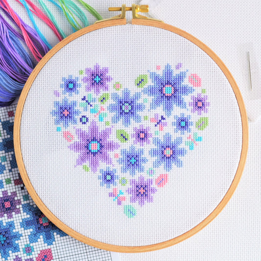 Mini Floral Heart Cross Stitch Kit