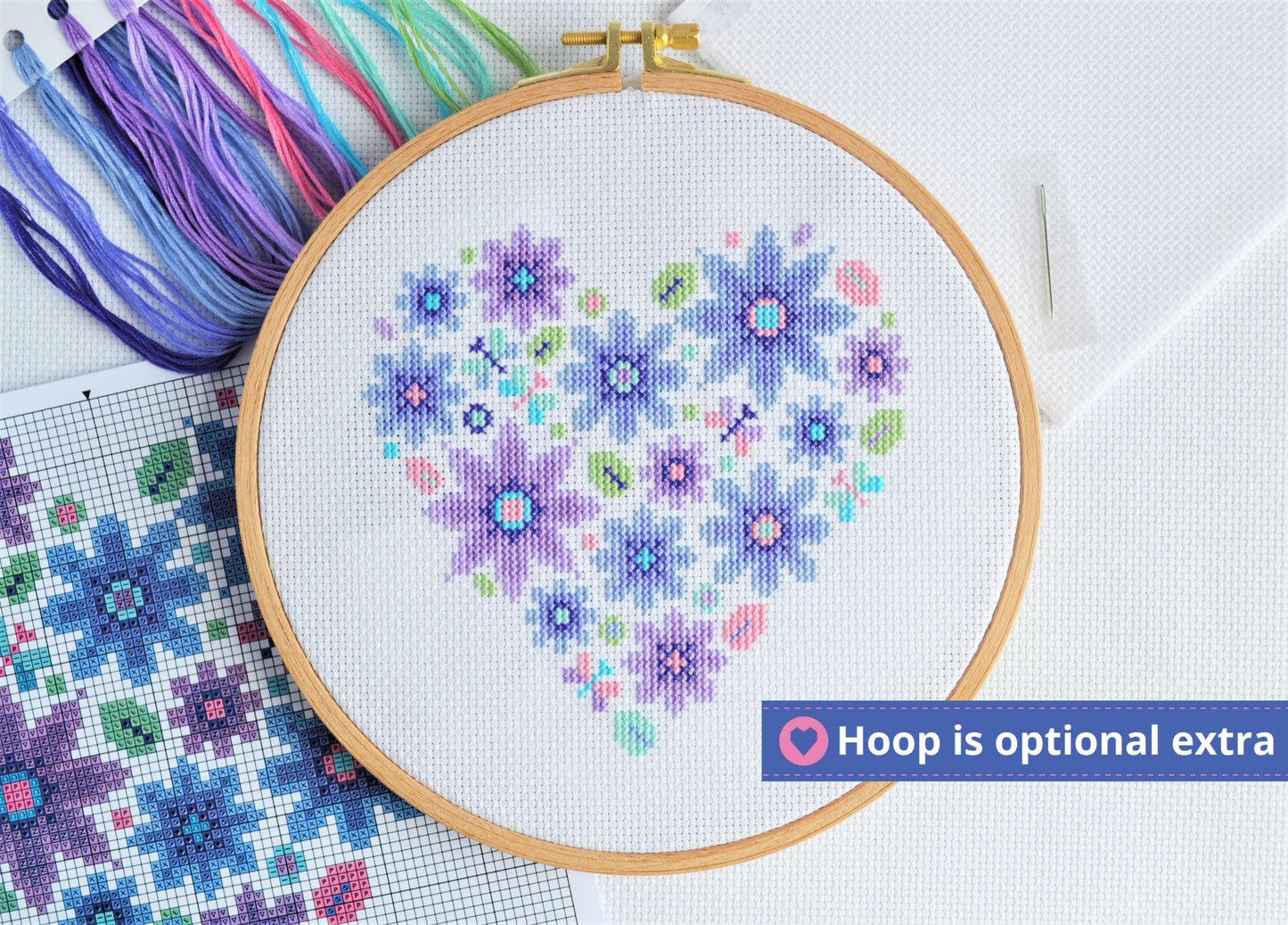 Mini Floral Heart Cross Stitch Kit