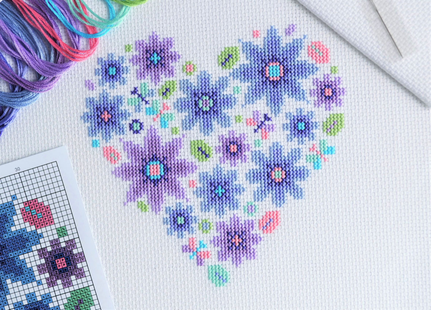 Mini Floral Heart Cross Stitch Kit