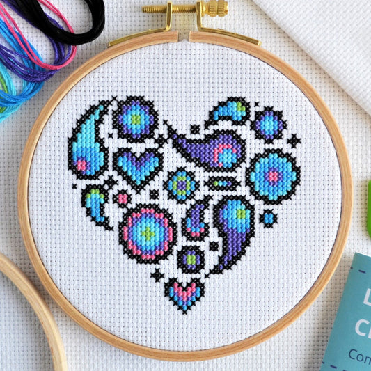 Cross Stitch Kit for Beginners ~ Paisley Heart