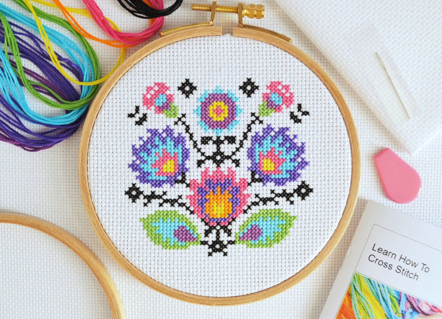 Cross Stitch Kit for Beginners ~ Folk Flowers