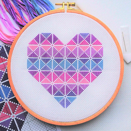 Purple Geometric Heart Cross Stitch Kit