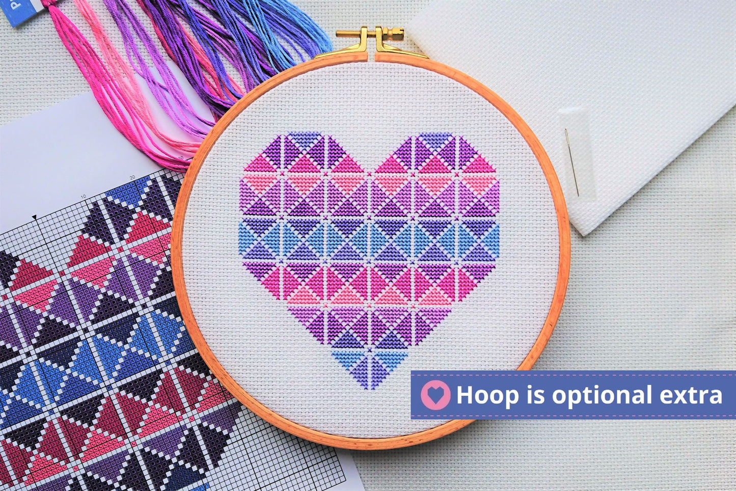 Purple Geometric Heart Cross Stitch Kit