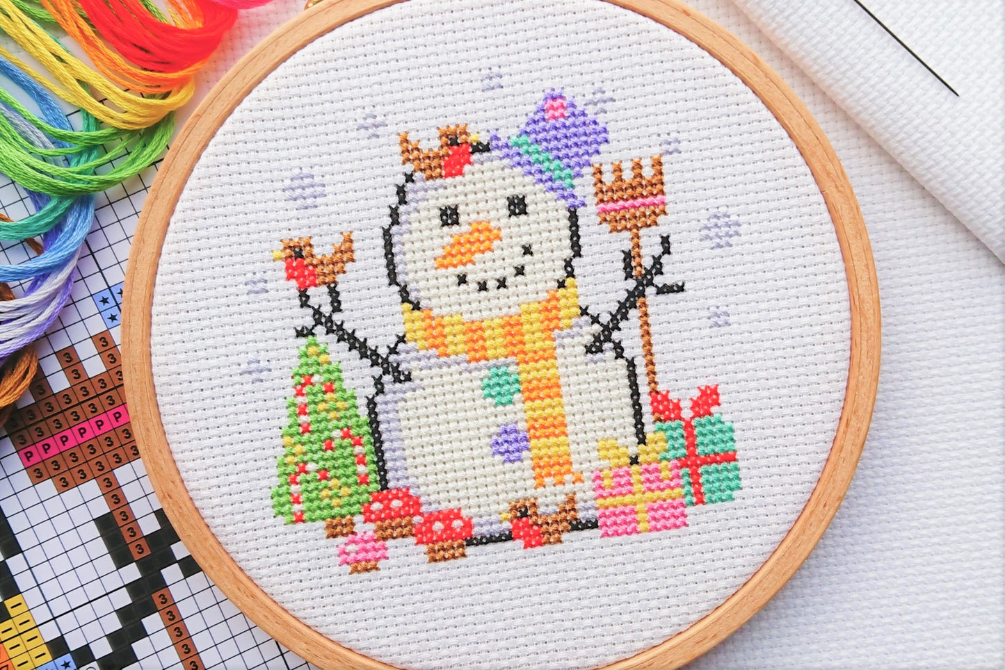 Mini Christmas Snowman Cross Stitch Kit