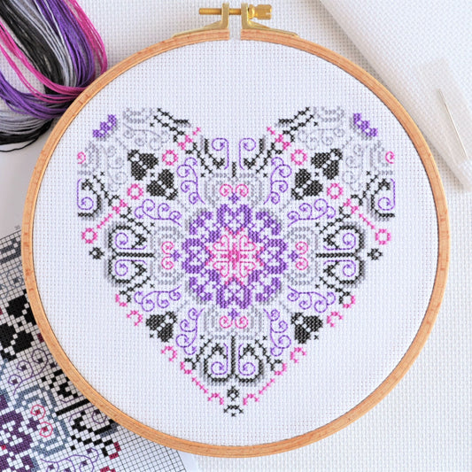 Vibrant Lace Heart Cross Stitch Kit