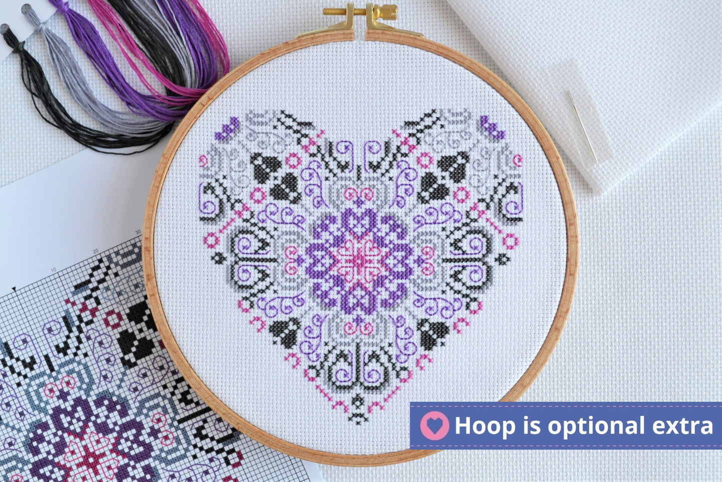 Vibrant Lace Heart Cross Stitch Kit