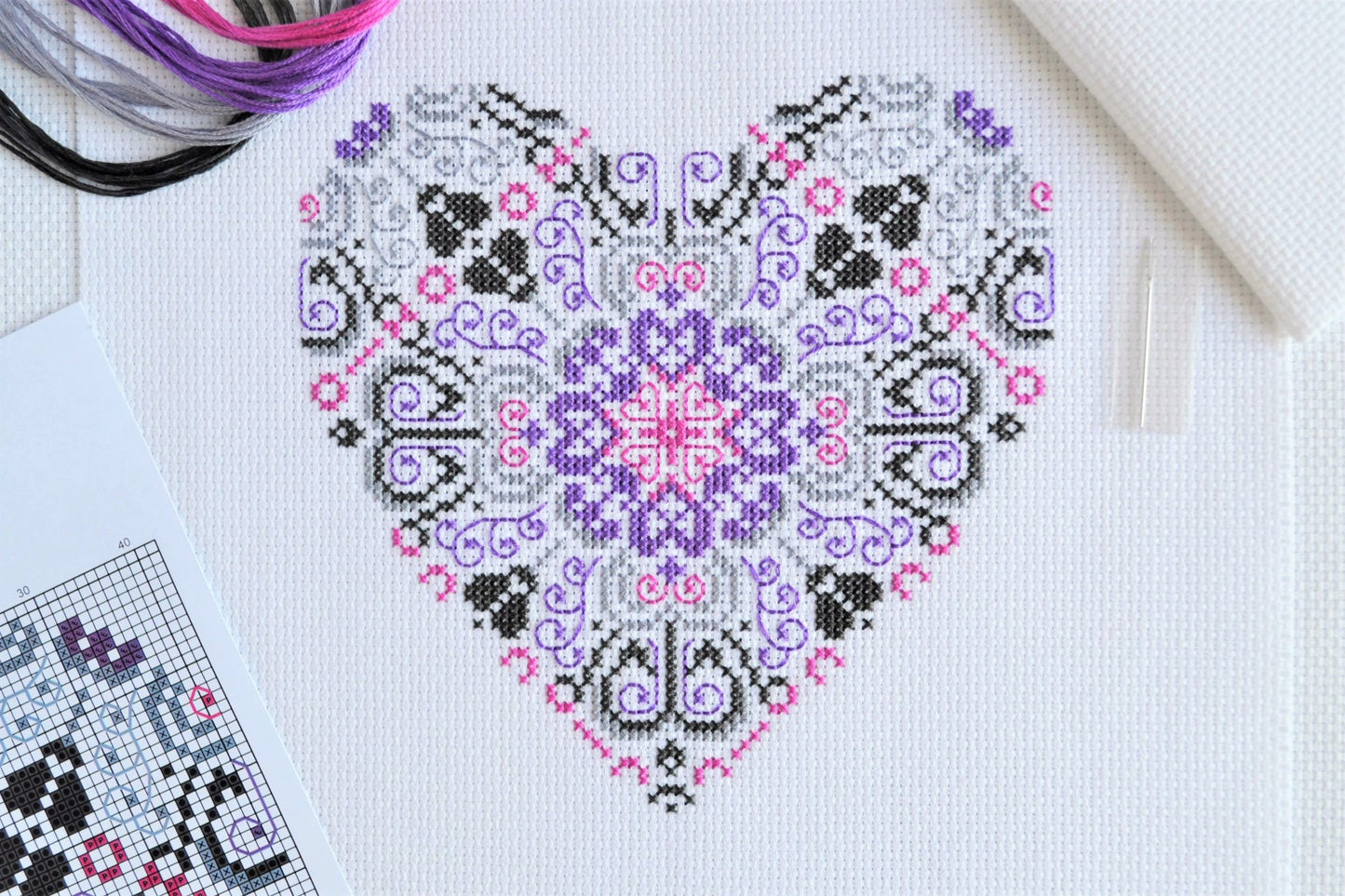 Vibrant Lace Heart Cross Stitch Kit