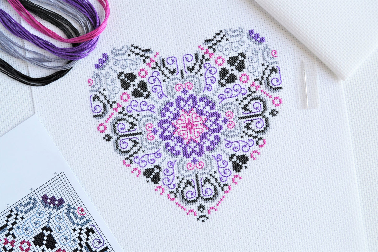 Vibrant Lace Heart Cross Stitch Kit